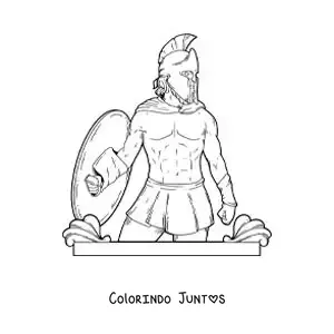 Desenho para colorir de Ares o deus grego realista com seu capacete e escudo
