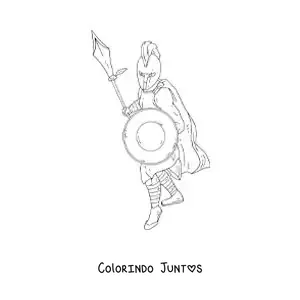 Desenho para colorir do deus Ares realista com seu escudo e sua lança