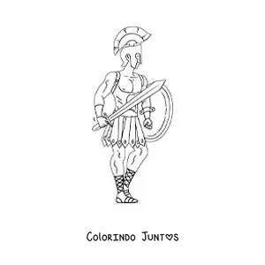 Desenho para colorir do deus Ares da mitologia grega com sua armadura e seu capacete