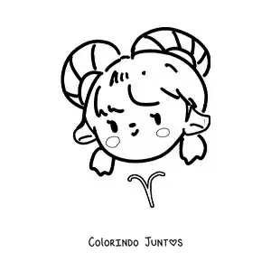 Desenho para colorir de menina do signo de Áries animada kawaii
