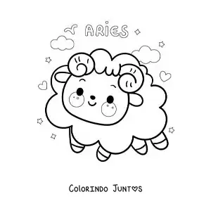 Desenho para colorir de carneiro do signo de Áries kawaii