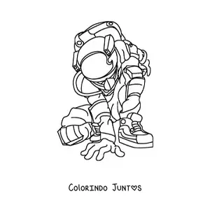 Desenho para colorir de um astronauta com roupa espacial agachado