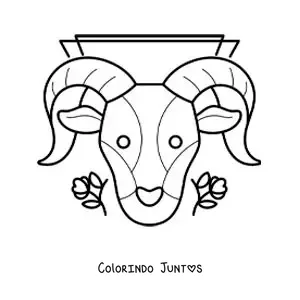 Desenho para colorir de carneiro do signo do zodíaco de Áries com flores