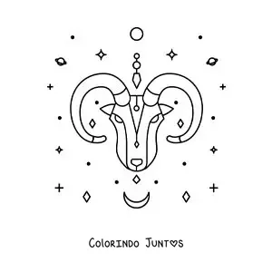Desenho para colorir do carneiro do signo de Áries com estrelas e astros
