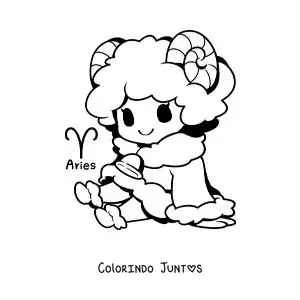 Desenho para colorir de personagem do signo de Áries kawaii animado