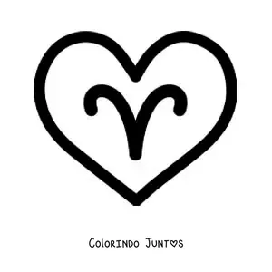 Desenho para colorir do símbolo de Áries dentro de um coração
