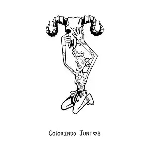 Desenho para colorir de homem com um carneiro do signo de Áries em caricatura