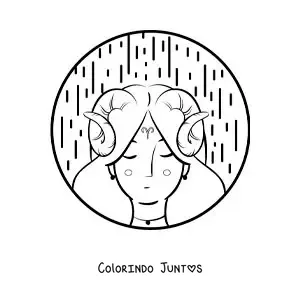Desenho para colorir de menina do signo de Áries animada com o símbolo de Áries