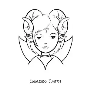 Desenho para colorir de menina do signo de Áries animada com o símbolo do carneiro