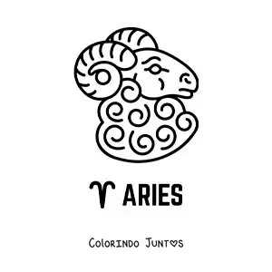 Desenho para colorir de carneiro de Áries animado com o símbolo do carneiro e o nome