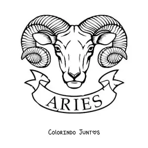 Desenho para colorir de carneiro de Áries com o nome do signo