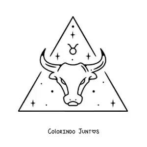 Desenho para colorir de touro do signo de Touro com seu símbolo e estrelas