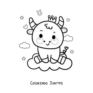 Desenho para colorir de touro do signo de Touro animado kawaii com seu símbolo