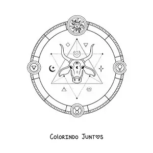 Desenho para colorir de signo do zodíaco de Touro com seus símbolos
