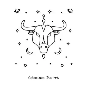 Desenho para colorir do touro do signo de Touro com estrelas e astros