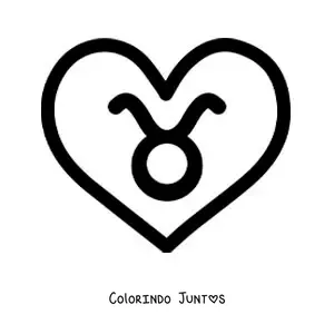 Desenho para colorir de símbolo de Touro dentro de um coração