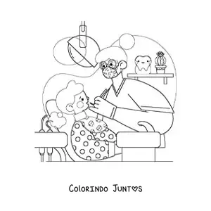 Desenho para colorir de uma dentista atendendo uma menina no consultório
