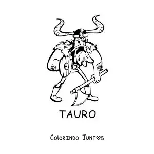 Desenho para colorir de caricatura de um viking do signo de Touro