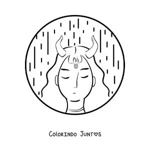 Desenho para colorir de menina de Touro animada com o símbolo do signo