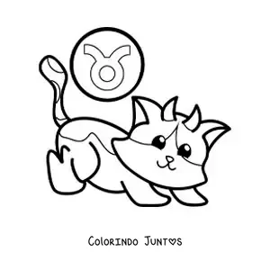 Desenho para colorir de gato animado do signo de Touro com seu símbolo