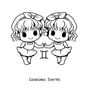 Desenho para colorir de gêmeas do signo de Gêmeos kawaii animadas