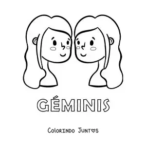 Desenho para colorir de gêmeas de Gêmeos animadas com o nome do signo