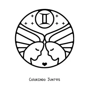 Desenho para colorir de gêmeas do signo de Gêmeos animadas fácil com um coração