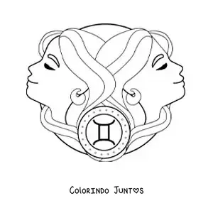 Desenho para colorir de meninas do signo de Gêmeos com seu símbolo
