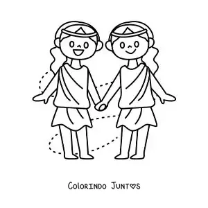 Desenho para colorir de meninas do signo de Gêmeos fácil