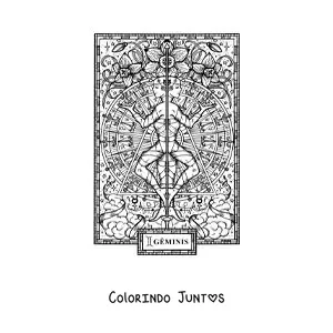 Desenho para colorir de carta do signo do zodíaco de Gêmeos