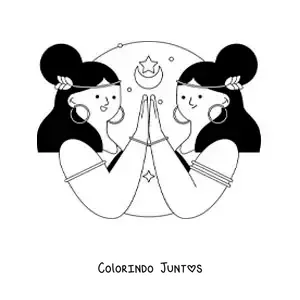 Desenho para colorir de duas meninas do signo de Gêmeos animadas