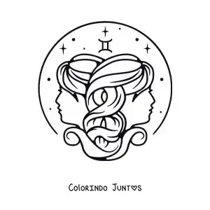 Desenho para colorir das gêmeas de Gêmeos com seu símbolo