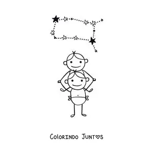 Desenho para colorir de caricatura de Gêmeos com sua constelação