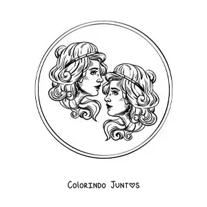 Desenho para colorir de mulheres gêmeas do signo de Gêmeos realistas