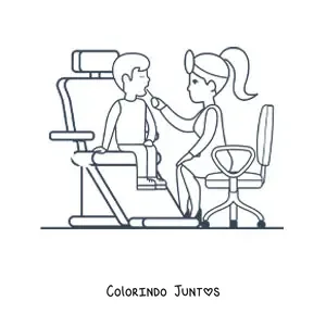 Desenho para colorir de uma dentista sentada examinando um paciente