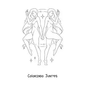 Desenho para colorir de duas mulheres do signo de Gêmeos