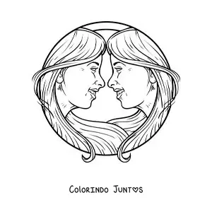 Desenho para colorir do rosto de duas meninas realistas do signo de Gêmeos