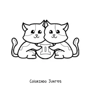 Desenho para colorir de gatinhos animados do signo de Gêmeos