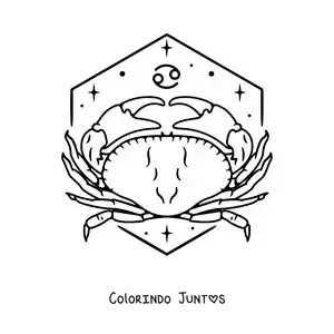 Desenho para colorir de caranguejo do signo de Câncer com seu símbolo