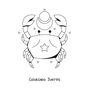 Desenho para colorir de caranguejo do signo de Câncer animado com estrelas