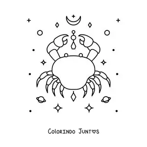Desenho para colorir do caranguejo de Câncer com estrelas e astros