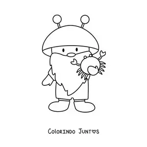 Desenho para colorir de gnomo do signo de Câncer animado kawaii
