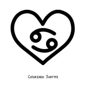 Desenho para colorir de símbolo do signo de Câncer em um coração