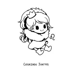 Desenho para colorir de menina do signo de Leão kawaii com seu símbolo