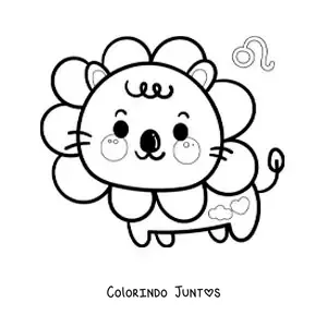 Desenho para colorir de leão do signo de Leão animado kawaii com seu símbolo