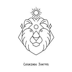 Desenho para colorir de leão do signo do zodíaco Leão com um sol