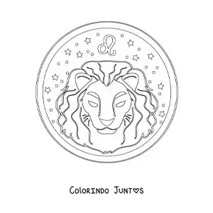 Desenho para colorir de leão do signo do zodíaco Leão com seu símbolo e estrelas