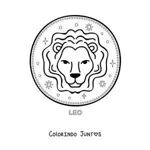 Desenho para colorir de leão de Leão animado com o nome do signo e estrelas
