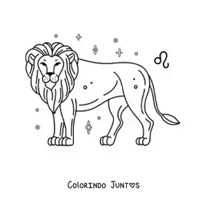 Desenho para colorir de leão do signo de Leão com seu símbolo e estrelas