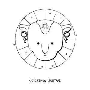 Desenho para colorir de cabeça do leão do signo de Leão animado com um sol